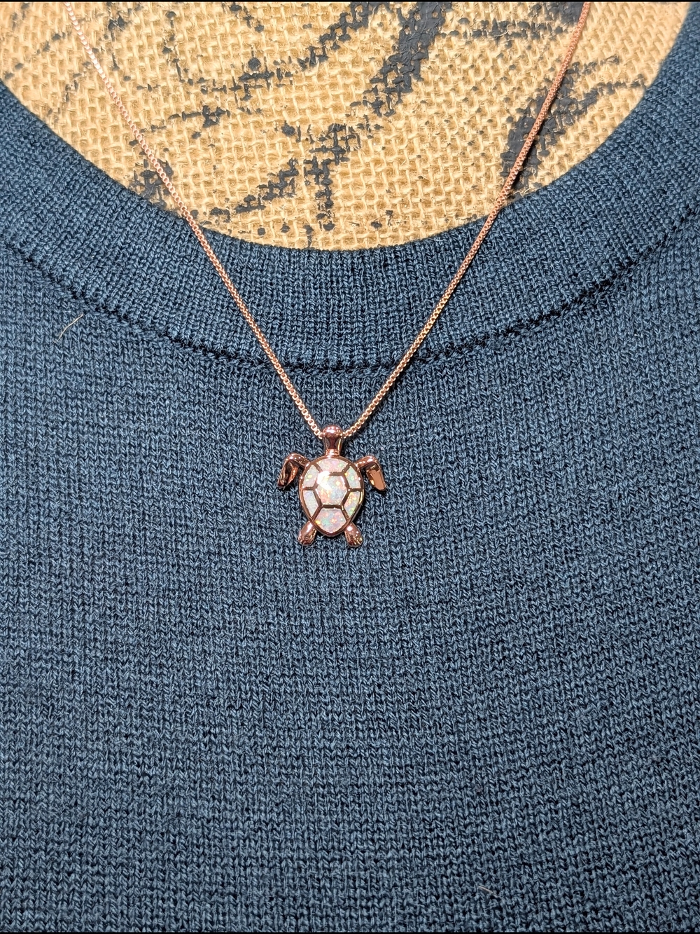 Rose Gold Turtle Opal Pendant Necklace for Women - Picture 4 of 6